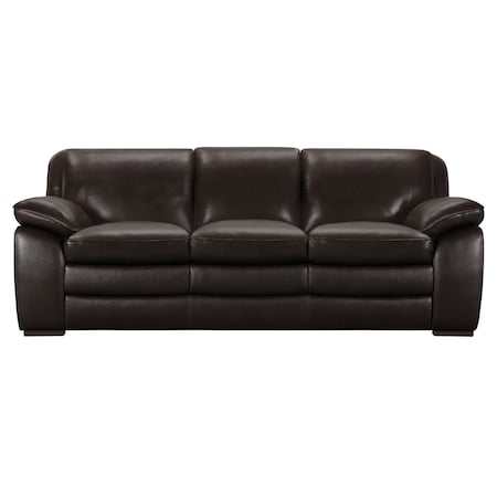 Armen Living Zanna Contemporary Sofa in Genuine Dark Brown Leather with Brown Wood Legs LCZA3BR
